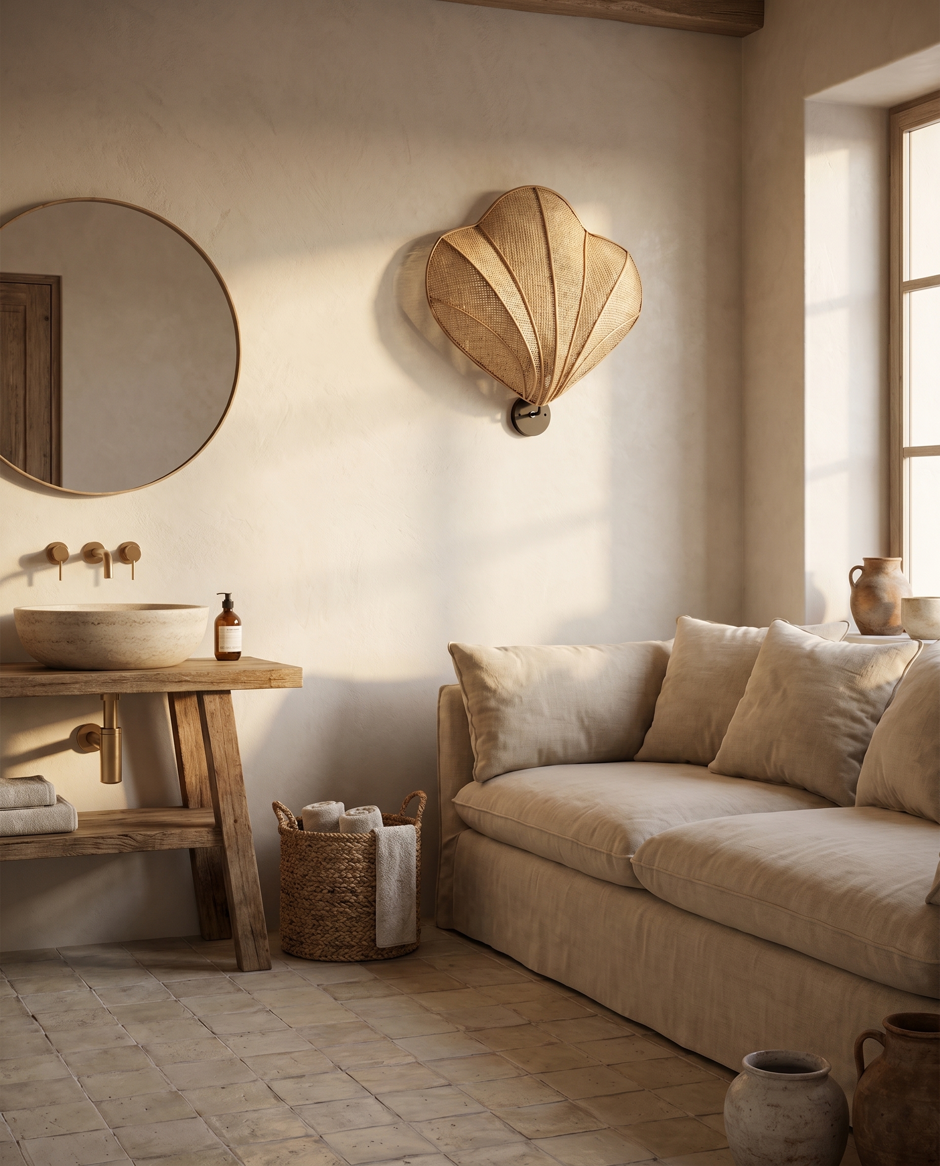 Aplique concha/ rattan E27