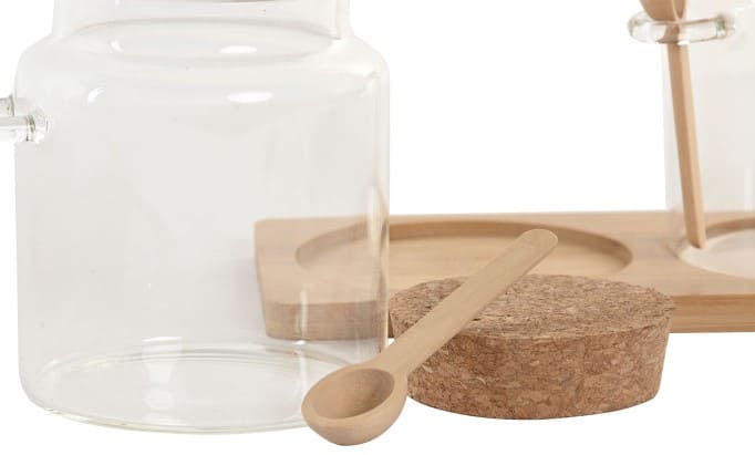 Cj 2 potes vidro 21*21*11H c/tampa cortiça/colher e base