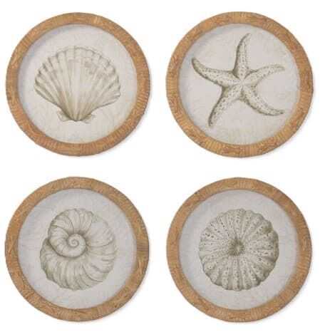 Quadro vidro/rattan D25*1,6cm conchas