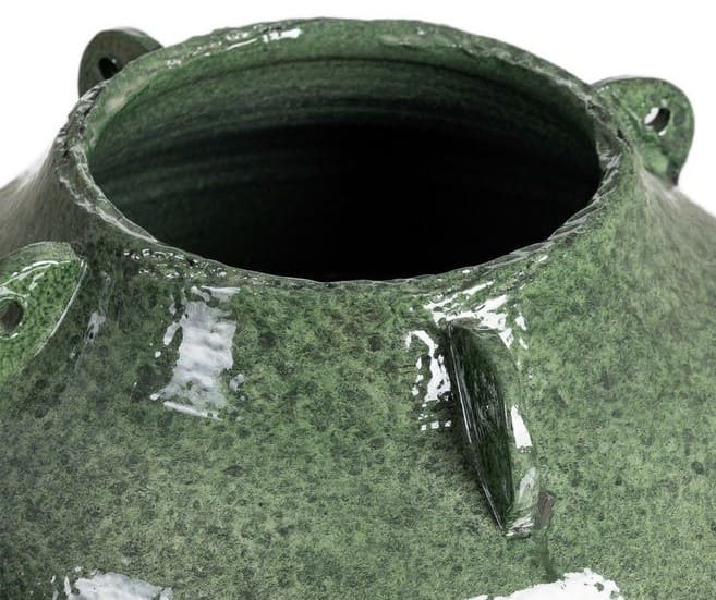 Vaso cerâmica D40*22H verde bojudo asas peq