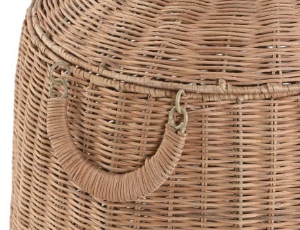 Cesto rattan/metal D36*H45 c/tampa e asas