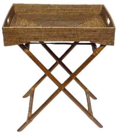 Tabuleiro rattan 65*40*12H/mesa pés cruzados 75Hcm