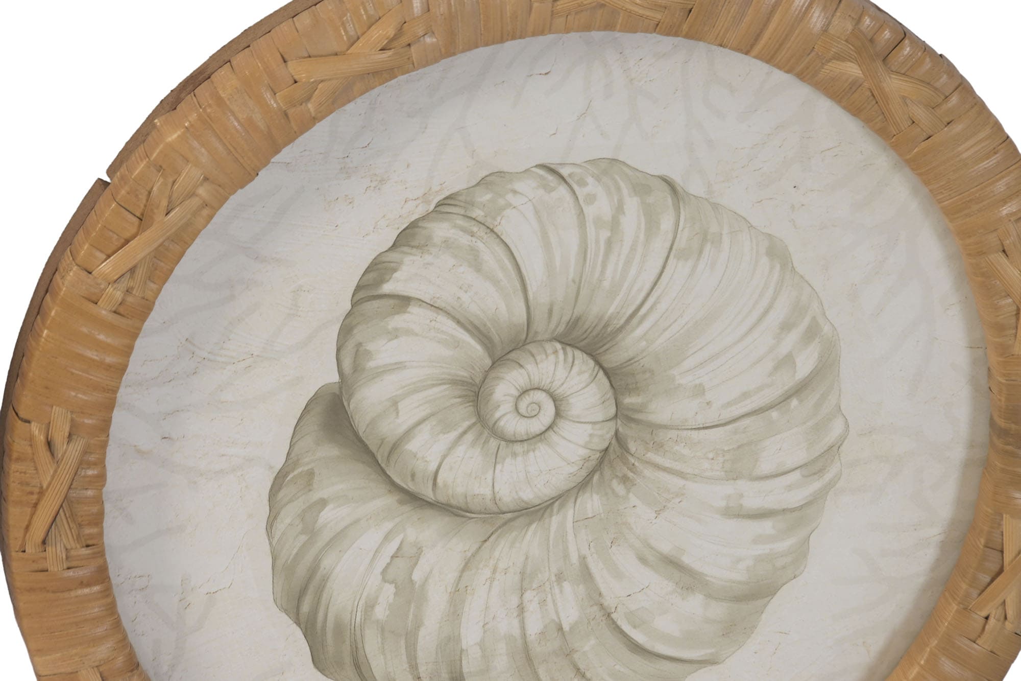 Quadro vidro/rattan D25*1,6cm conchas