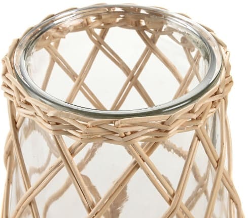 Porta-vela 28*28*H38 vidro/bambu natural