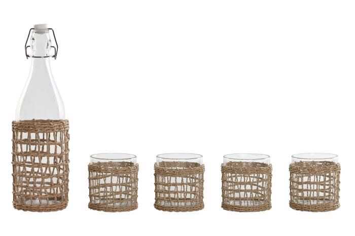 Cj 1 garrafa+4 copos vidro c/fibra