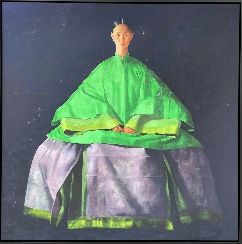 Quadro tela 100*100 Gueixa verde lima/prata