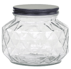 Frasco vidro D16*13,5H facetado c/tampa metal