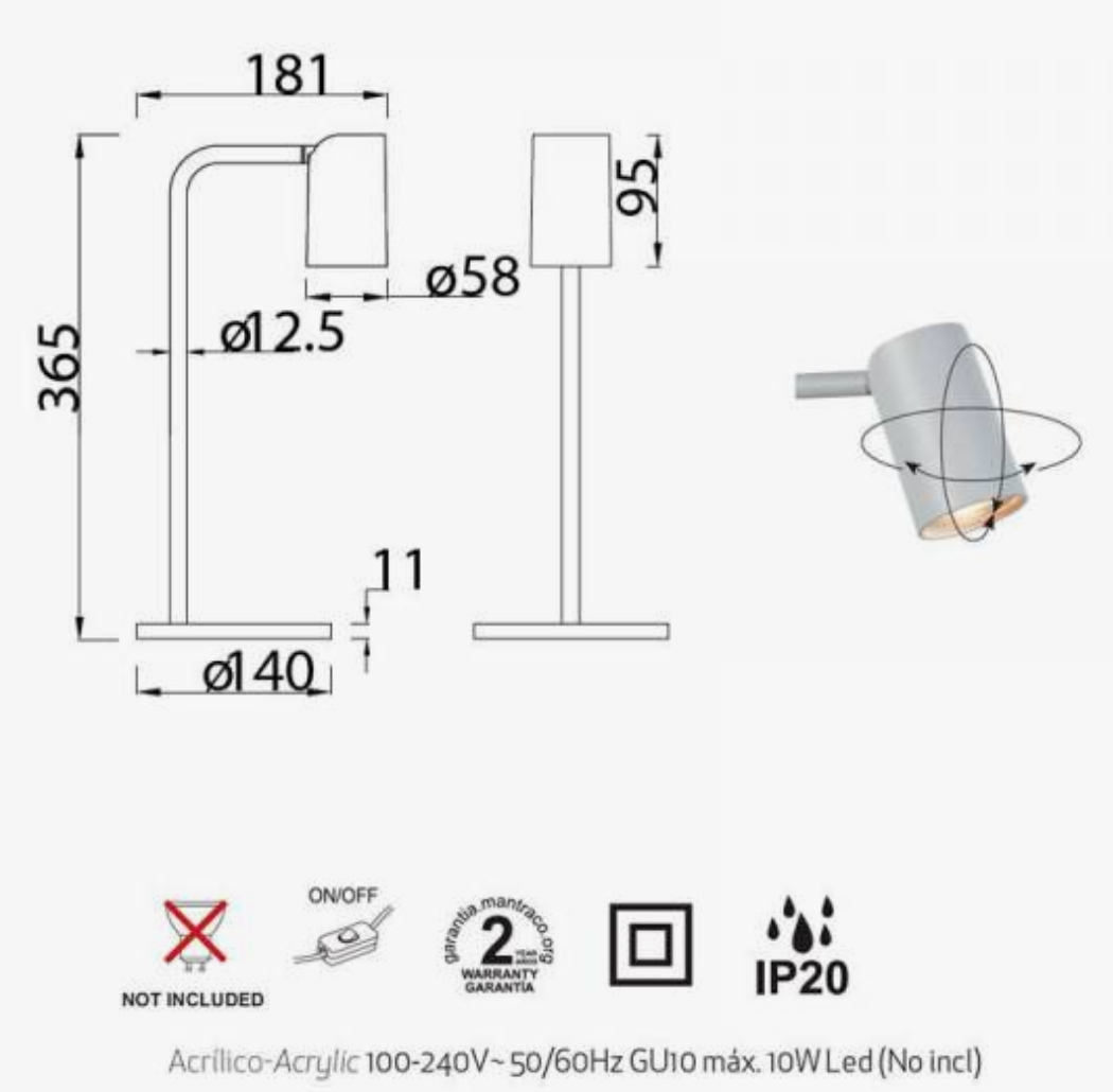 Cand mesa leitura LED preto SAL