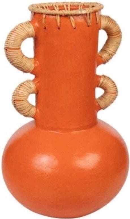 Jarra cerâmica laranja/rattan 4 asas