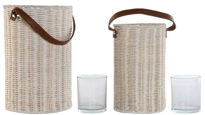 Porta-vela D15*26H rattan/vidro c/asa