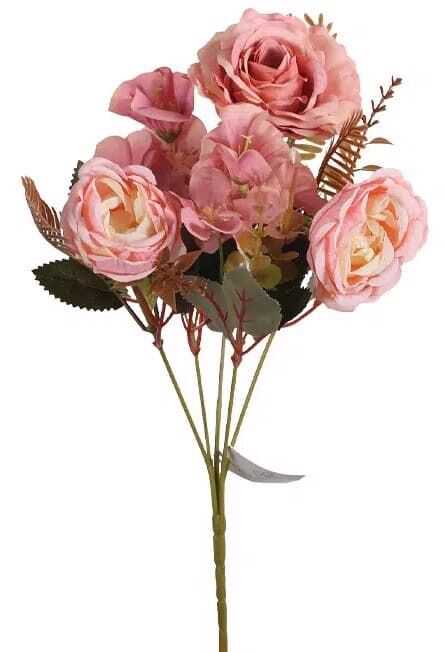 Ramo c/várias flores rosas 32cm