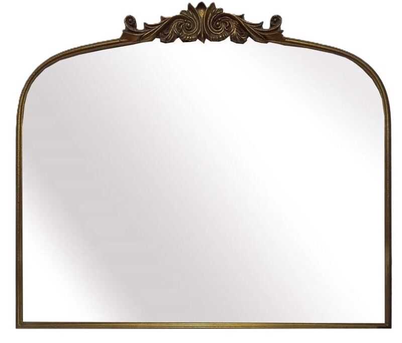 Espelho metal c/ moldura/florão dourado