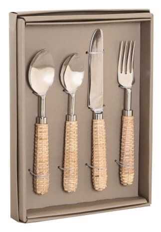 Set 16 talheres mesa inox/rattan