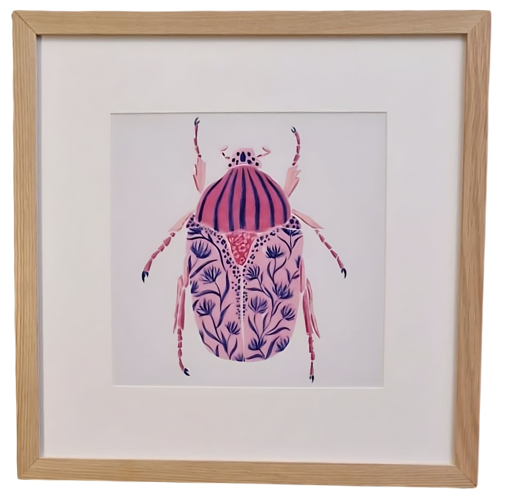 Quadro estampa 50*50 escaravelho rosa c/PP branco