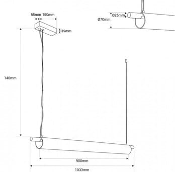 Cand teto LED susp linear 103*H14cm