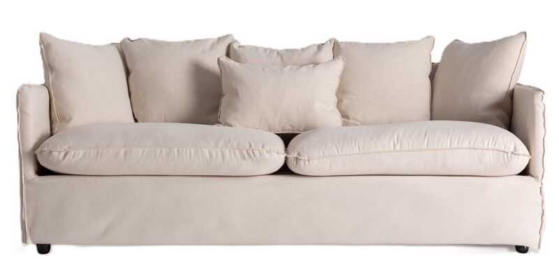 Sofá 2lug 216*94*936H linho bege/madeira