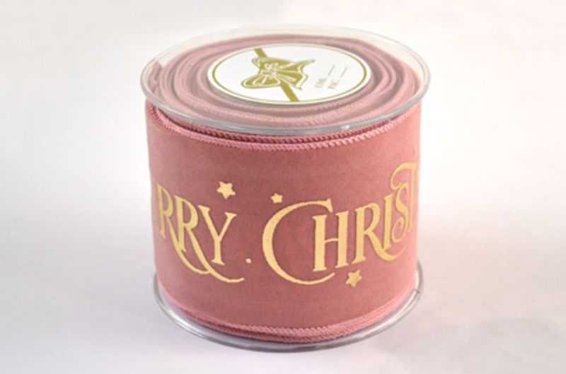 Fita 6cm veludo rosa -Merry Christmas-