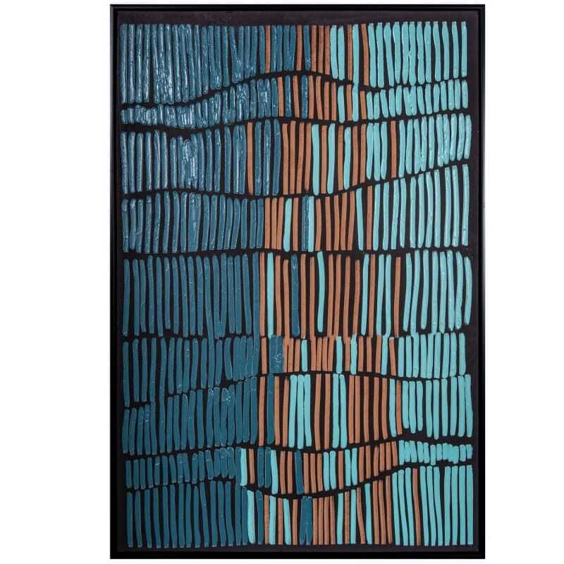 Quadro tec pintado 80*120 traços azuis/bege