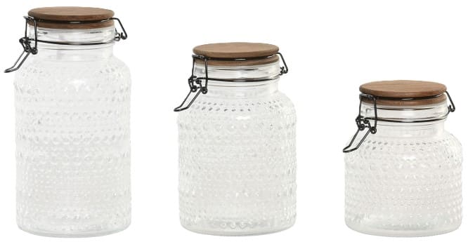 Frasco vidro relevos 12*12*13H tampa acácia/metal