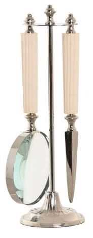 Cj lupa, abrecartas e suporte 8*8*H30 aço/osso