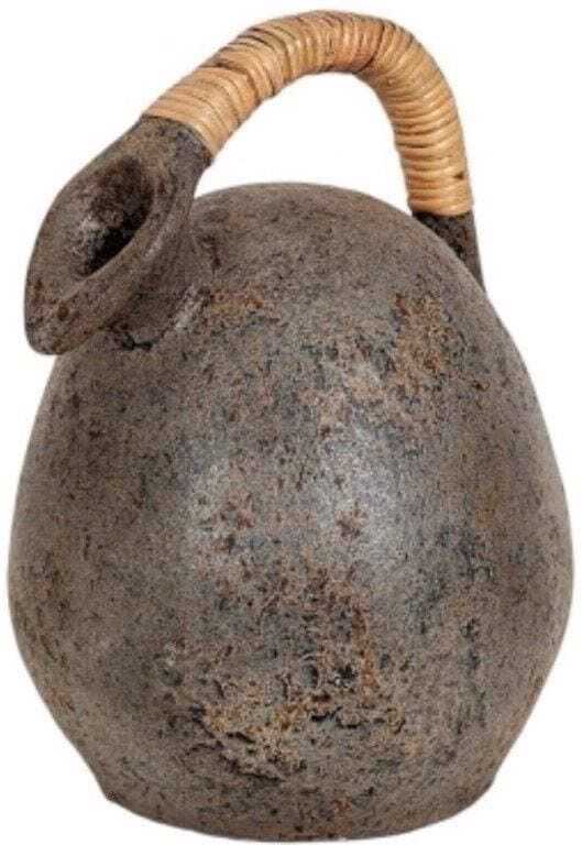 Jarro cerâmica preto asa rattan