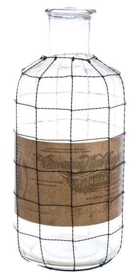 Garrafa 17*17*40H vidro c/ rede metal