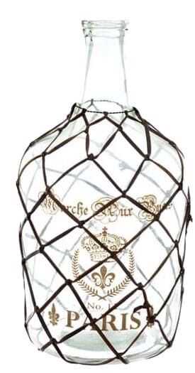 Garrafa -PARIS- 20*20*37H vidro c/rede metal