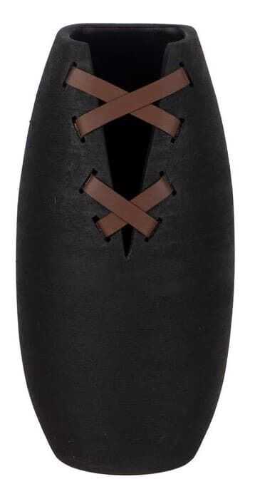Vaso preto 20*20*41H cerâmica/pele