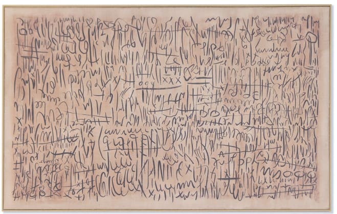 Quadro linho 140*4*100H rabiscos c/moldura