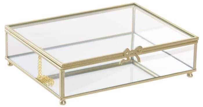 Caixa 121,5*16,5*7H vidro/metal dourado