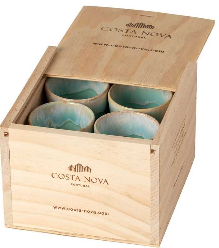 Cj 8 copos café azul c/cx madeira