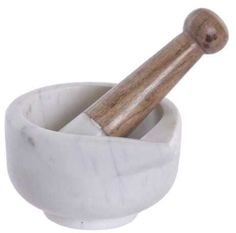 Almofariz mármore/acácia 14*12,7*7,6 branco