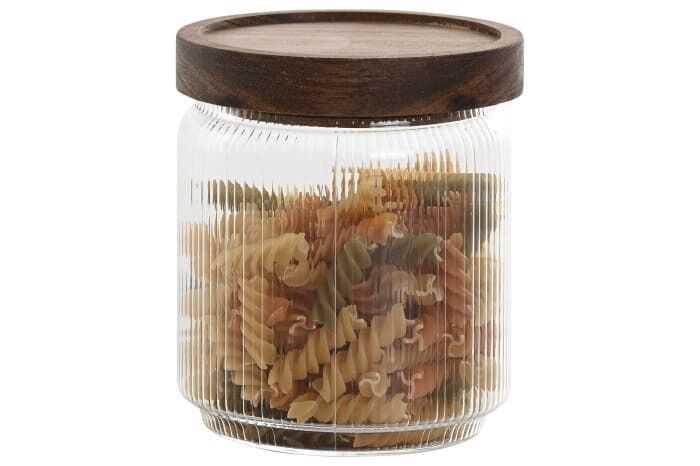 Pote vidro D9*H10,4 tampa acácia