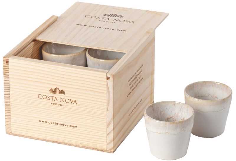 Cj 8 copos café brancos c/cx madeira