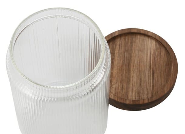 Pote vidro D9*H25,4 tampa acácia