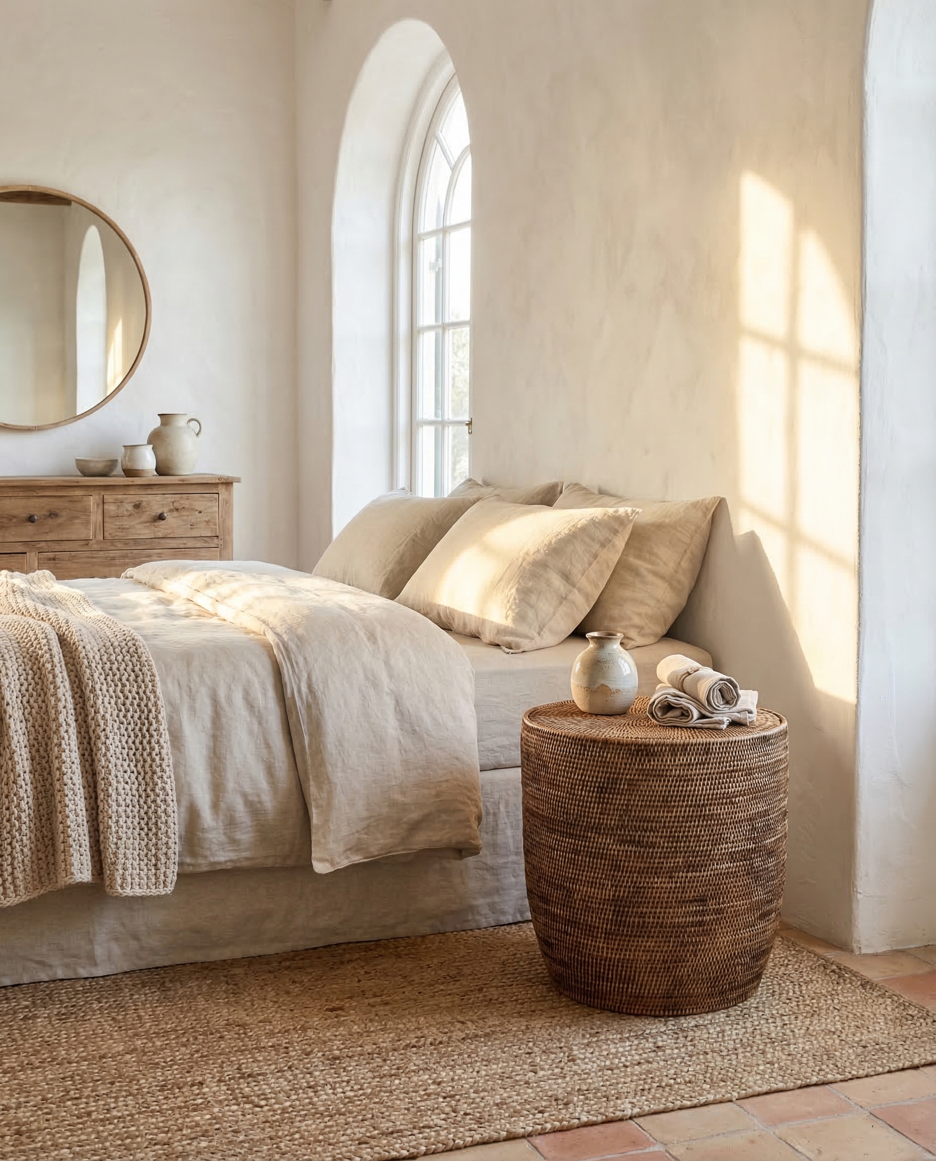 Mesa apoio rattan/vidro D45*50H