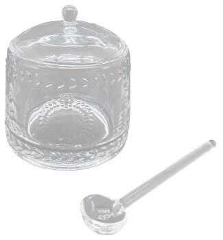 Açucareiro vidro 9,2*9,2*40H c/colher