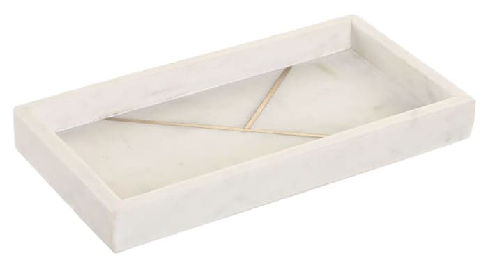 Bandeja mármore/metal 30*15*H3,8 branco/dourado