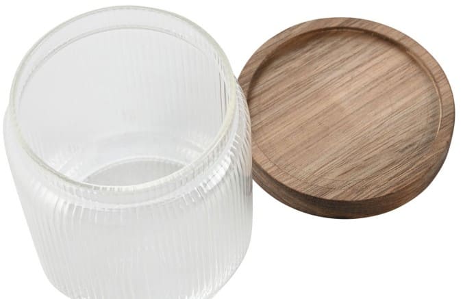 Pote vidro D9*H10,4 tampa acácia