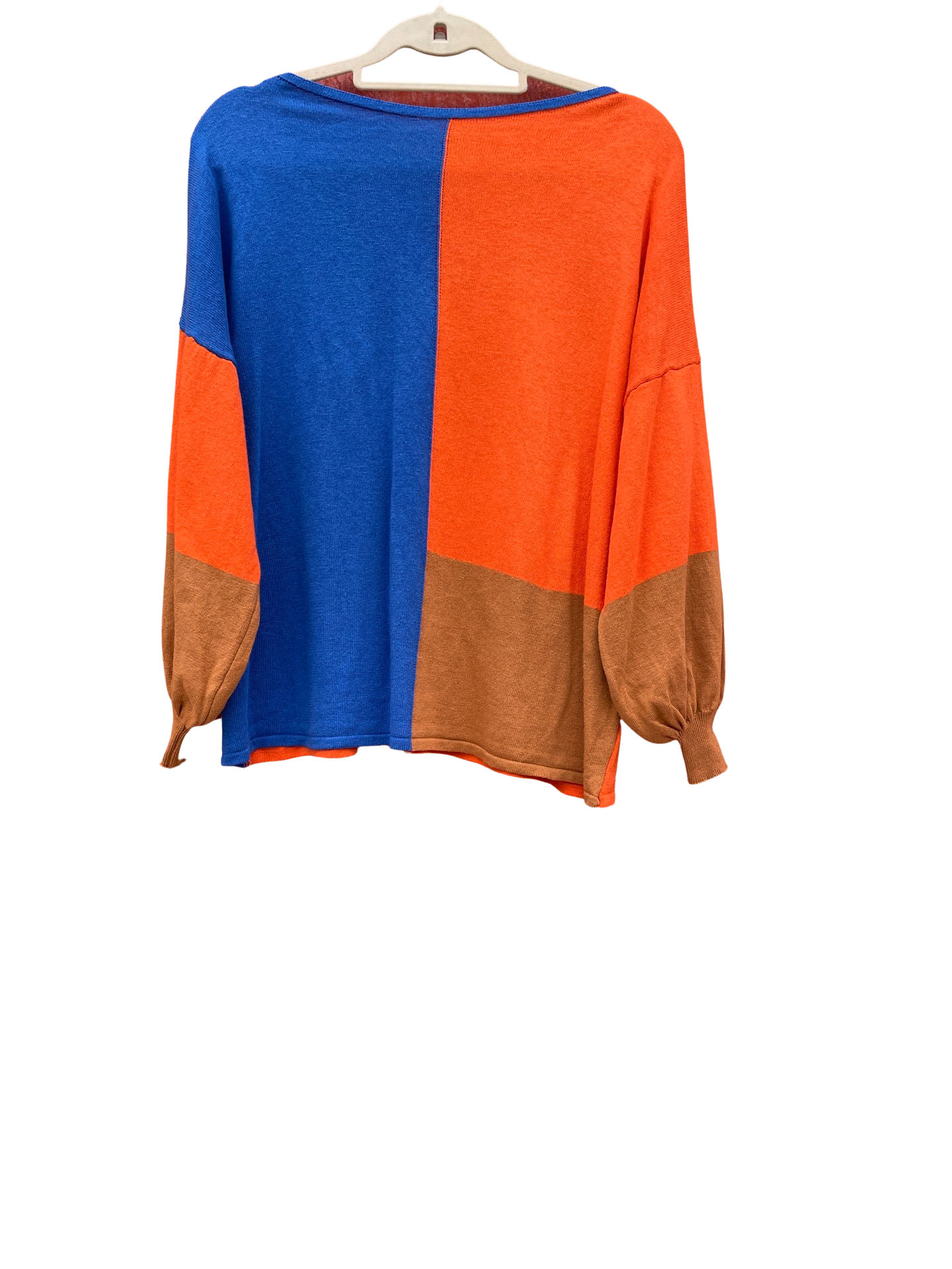Camisola malha laranja e azul