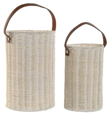 Porta-vela D15*26H rattan/vidro c/asa