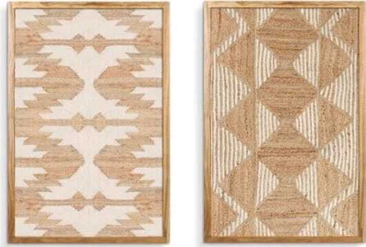 Quadro ráfia/acácia 40*3*60H relevo geometrico