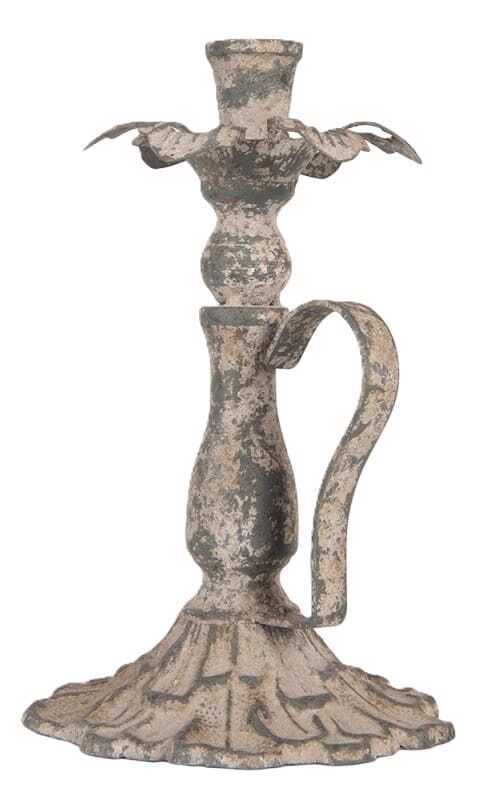 Castiçal antigo D15*23H metal cinz