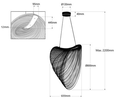 Cand teto LED suspenso D80*H220cm madeira