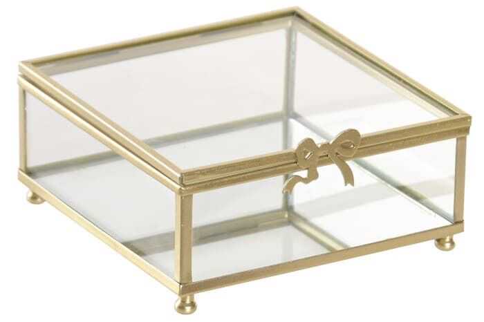 Caixa 13*14*6H vidro/metal dourado