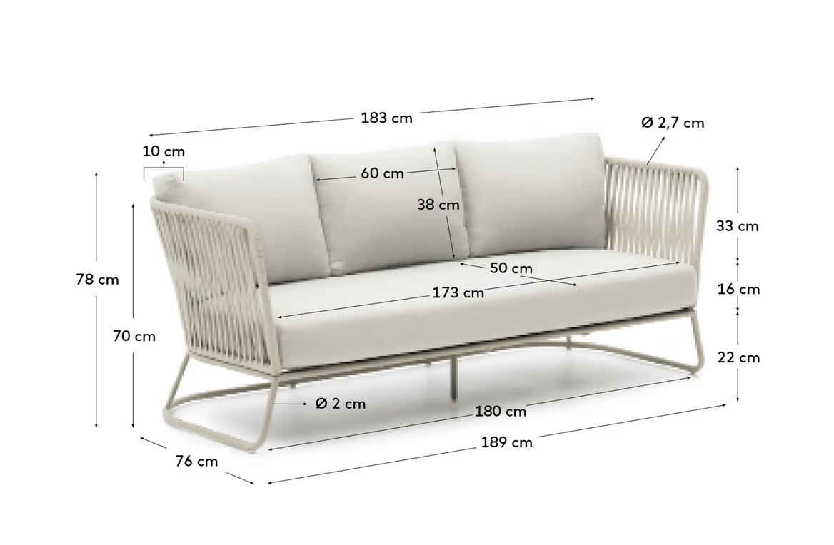 Sofá exterior 189*76*78 alt aluminio branco